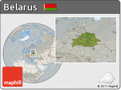 Satellite Location Map of Belarus, lighten, semi-desaturated