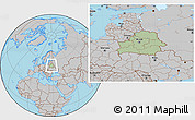 Savanna Style Location Map of Belarus, gray outside, hill shading inside