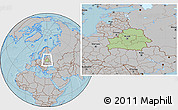 Savanna Style Location Map of Belarus, gray outside, hill shading outside