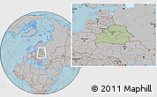 Savanna Style Location Map of Belarus, gray outside, hill shading