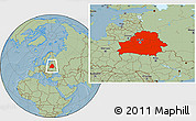 Savanna Style Location Map of Belarus, hill shading