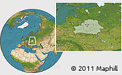 Savanna Style Location Map of Belarus, satellite outside, hill shading