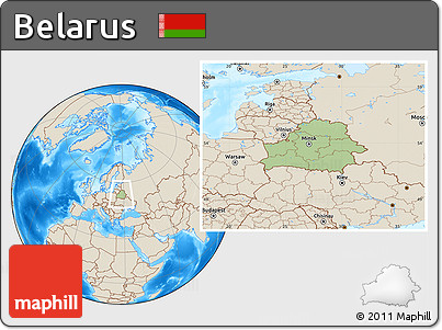 Savanna Style Location Map of Belarus, shaded relief outside