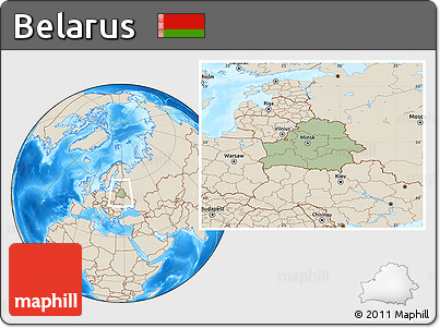Savanna Style Location Map of Belarus, shaded relief outside, hill shading