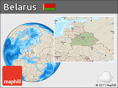 Savanna Style Location Map of Belarus, shaded relief outside, hill shading