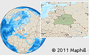 Savanna Style Location Map of Belarus, shaded relief outside, hill shading