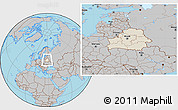 Shaded Relief Location Map of Belarus, gray outside