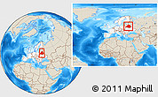 Shaded Relief Location Map of Belarus, highlighted continent, within the entire continent