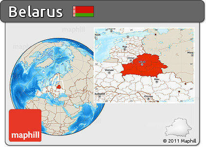 Shaded Relief Location Map of Belarus, highlighted continent