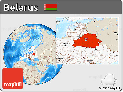Shaded Relief Location Map of Belarus, highlighted continent