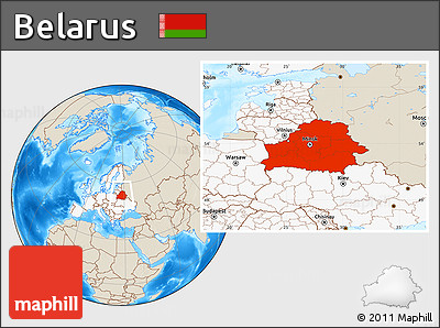 Shaded Relief Location Map of Belarus, highlighted continent