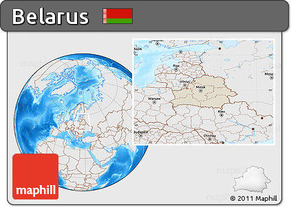 Shaded Relief Location Map of Belarus, lighten, desaturated, land only