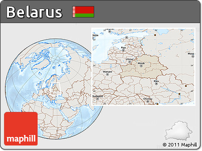 Shaded Relief Location Map of Belarus, lighten