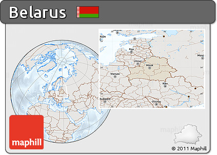 Shaded Relief Location Map of Belarus, lighten, semi-desaturated