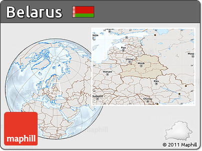 Shaded Relief Location Map of Belarus, lighten, semi-desaturated