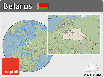 Shaded Relief Location Map of Belarus, savanna style outside, hill shading