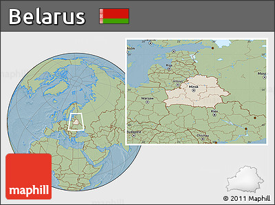 Shaded Relief Location Map of Belarus, savanna style outside, hill shading