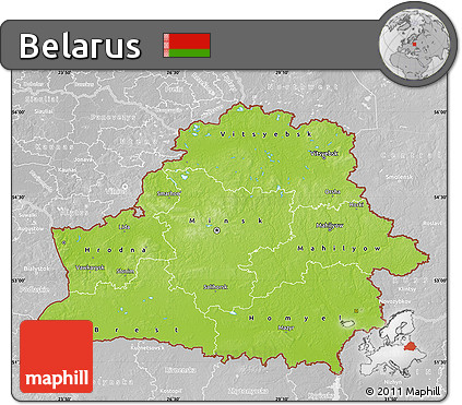Physical Map of Belarus, lighten, desaturated