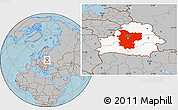 Gray Location Map of Minsk, highlighted country, hill shading