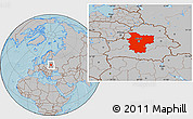 Gray Location Map of Minsk, hill shading