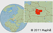 Savanna Style Location Map of Minsk, hill shading