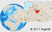 Shaded Relief Location Map of Minsk, within the entire country