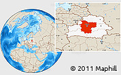 Shaded Relief Location Map of Minsk, highlighted country