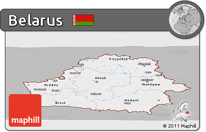 Gray Panoramic Map of Belarus, single color outside