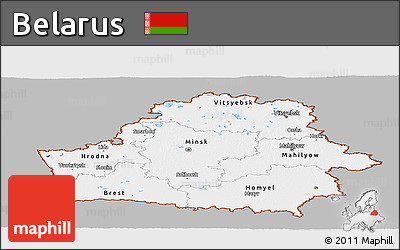 Gray Panoramic Map of Belarus, single color outside