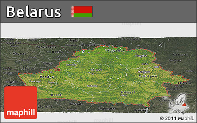 Satellite Panoramic Map of Belarus, darken, semi-desaturated