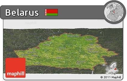 Satellite Panoramic Map of Belarus, darken, semi-desaturated