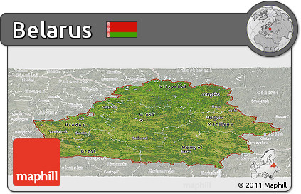 Satellite Panoramic Map of Belarus, lighten, semi-desaturated