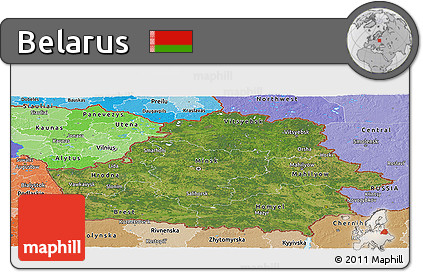 Satellite Panoramic Map of Belarus, political shades outside