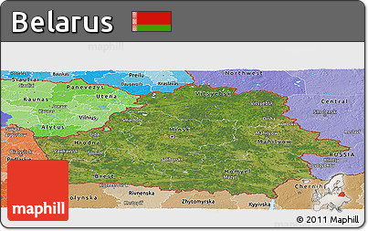 Satellite Panoramic Map of Belarus, political shades outside