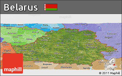 Satellite Panoramic Map of Belarus, political shades outside