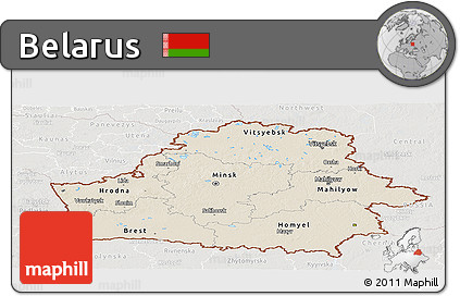 Shaded Relief Panoramic Map of Belarus, lighten, semi-desaturated