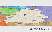 Shaded Relief Panoramic Map of Belarus, political shades outside