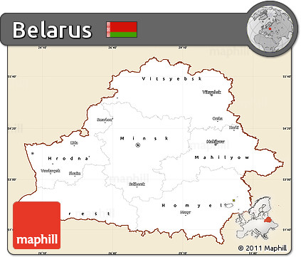 Classic Style Simple Map of Belarus, single color outside
