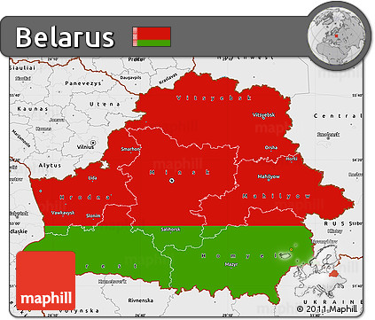 Flag Simple Map of Belarus, single color outside, borders and labels, flag centered