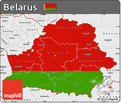 Flag Simple Map of Belarus, single color outside, borders and labels, flag centered
