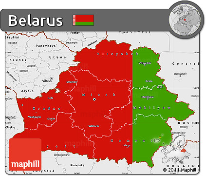 Flag Simple Map of Belarus, single color outside, borders and labels, flag aligned to the middle