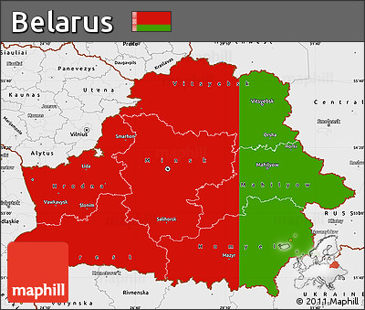Flag Simple Map of Belarus, single color outside, borders and labels, flag aligned to the middle