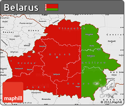 Flag Simple Map of Belarus, single color outside, borders and labels, flag aligned to the middle