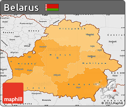 Political Shades Simple Map of Belarus, single color outside, borders and labels