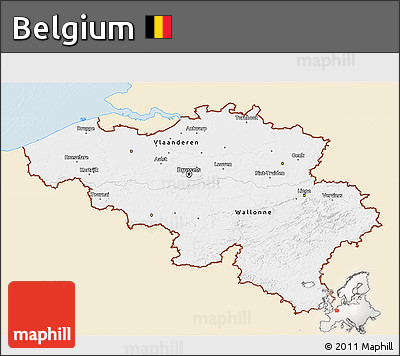 Classic Style 3D Map of Belgium, single color outside