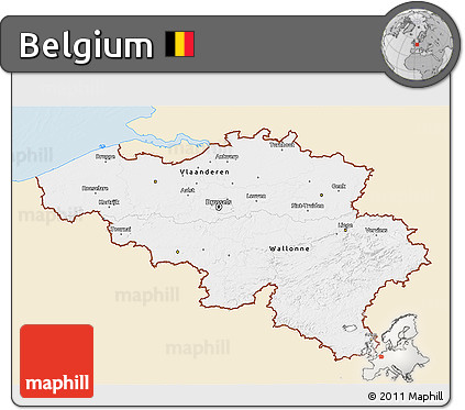 Classic Style 3D Map of Belgium, single color outside