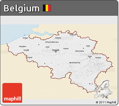 Classic Style 3D Map of Belgium, single color outside
