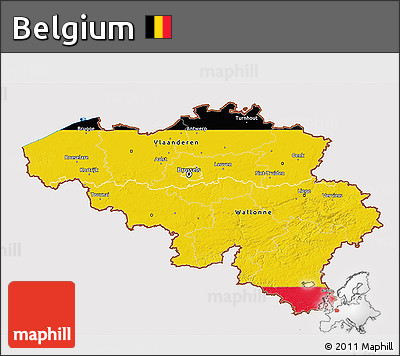 Flag 3D Map of Belgium, flag aligned to the middle