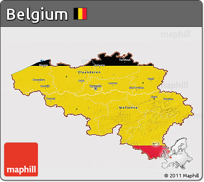 Flag 3D Map of Belgium, flag aligned to the middle