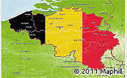 Flag 3D Map of Belgium, physical outside, bathymetry sea, flag centered
